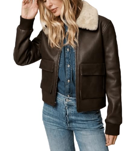 Isaac & David Chicago Women’s A2 Aviator Removable Fur Collar Leather Jacket Women Genuine A-2 Aviator Leather Bomber Jacket (US, Alpha, m, Regular, Regular, A2 Removable Fur Collar)