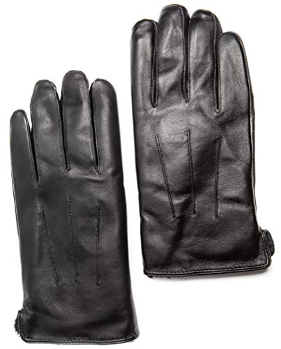 CANDOR AND CLASS Men's Rabbit Fur Lined Sheepskin Leather Gloves, Touchscreen, Winter Leather Gloves for Men, Gift Box (MRF18-BK-L)