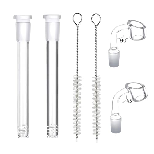 6-Piece Lab-Grade Borosilicate Glass Kit with 90° & 45° Funnels, 2 Glass Downstem Tubes, 2 Cleaning Brushes for Lab, Home & Kitchen Experiments