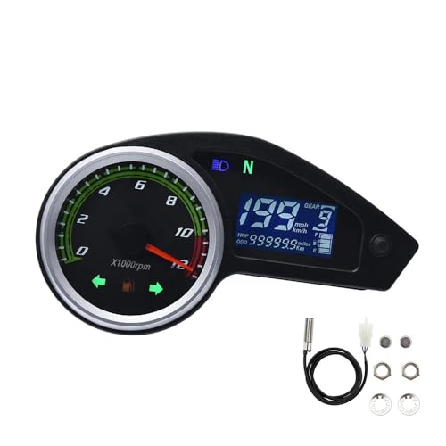 Motorcycle Dashboard Speedometer Motorcycle Tachometer 12000RPM Universal Digital Odometer Tachometer Motor Cluster Dashboard for Brazil 250 RPS Hawk 250 Digital Odometer