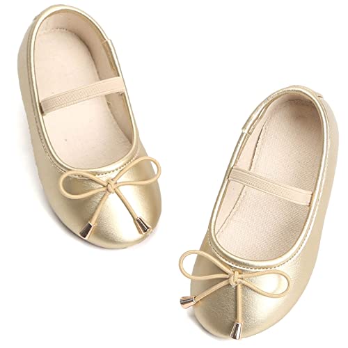 Felix & Flora Girls Mary Jane Flat Dress Shoe for Toddler Little Kid Party School (6 Toddler,Gold)