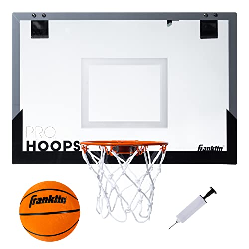 Franklin Sports 25in XL Over The Door Mini Basketball Hoop - Slam Dunk Approved - Shatter Resistant - Accessories Included, White/Black