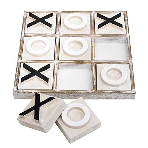 JEVERGN 12.6" Large Wooden Tic Tac Toe Game, Rustic Coffee Table Game, Wood Farmhouse Tic Tac Toe Board Game Decor, Family Games for Adult & Kids, Whitewashed