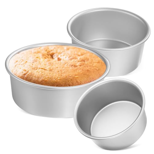 VINTORKY 3pcs Round Aluminum Cake Pans Versatile Baking Molds for Chiffon Wedding Cheese Cakes for Home Bakers Special Occasions