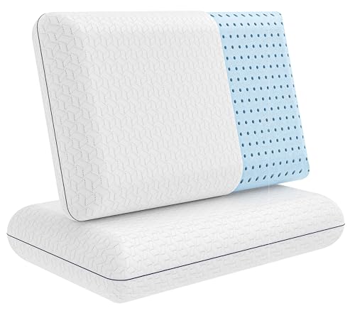 Vaverto Queen Size Gel Memory Foam Pillow - 2-Pack Firm Foam Pillow for Neck, Shoulder Support - Ideal for Back, Side, Stomach Sleepers - Cooling Memory Foam Pillows for Home, Hotel, Hospital