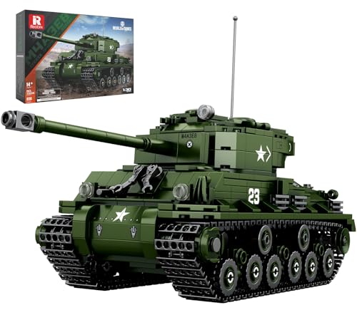 Reobrix M4A3E8 Sherman Tank Building Set,WW2 Military American Armed Tanks Building Block Set for Military Fans,World of Tanks Authorized Products 77030,Ideal Gift for Adults Boys Kids Age 8+,836 PCS