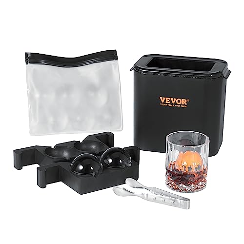 VEVOR Ice Ball Maker, 2 Cavity Crystal Clear Ice Ball Maker 2.36inch Ice Sphere Maker with Storage Bag and Ice Clamp, Round Clear Ice Cube Sphere Tray for Whiskey Scotch Cocktail Brandy Bourbon