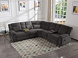 Manual Reclining Sectional Sofa with Streamlined Recline Seating, 2 Consoles with Cup Holders, 2 Recliners, Storage Included Sofa Couch for Living Room