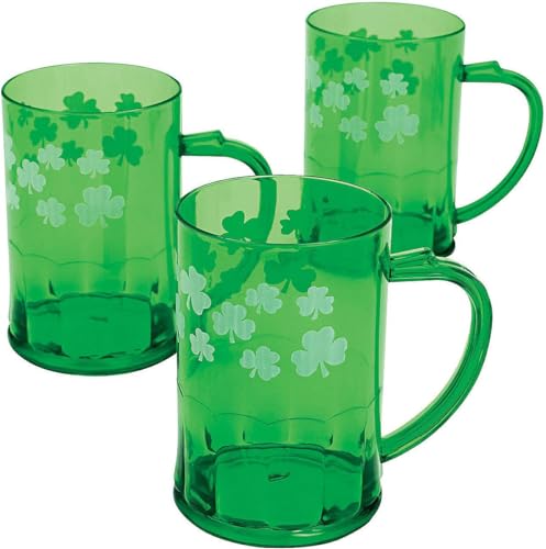 Fun Express St. Patrick's Day Shamrock Mugs (set of 12 plastic 14 oz cups) - Reusable Hard Plastic - Party Supplies