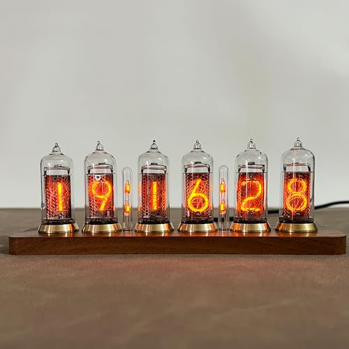 TPHRAVAL Nixie Clock ex-USSR IN-14 Glow Tube Clock Solid Wood Base, English Voice Chime, Automatic Brightness Adjustment, Computer Program Control, Desktop Decoration, Cyberpunk Style
