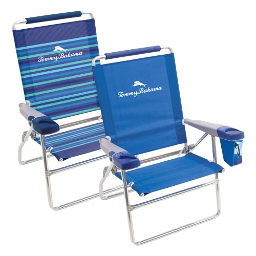 Tommy Bahama Set of 2 Highboy 4 Position Beach Chairs 15 Inch Seat Height with Cupholder, Side Storage Pouch and Mobile Phone Holder