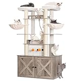 Heybly Cat Tree for Maine Coon with Litter Box Enclosure, 72-inch Wooden Cat Tower for Indoor Cats Large Adult, Big Condo with Food Station, Baskets, Furniture with All-sisal Scratching Post HCT112SG