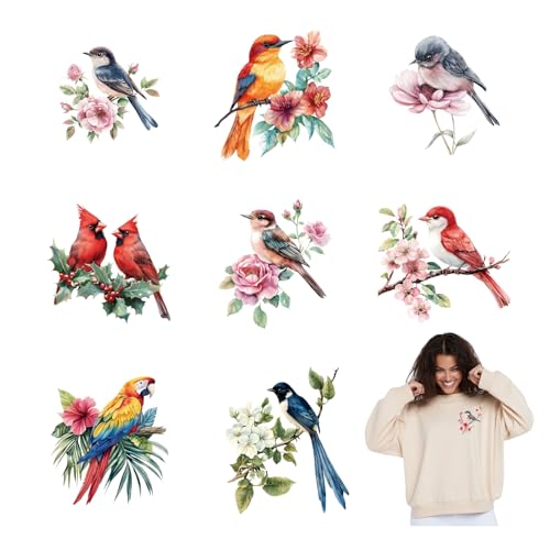 SUPERDANT 9PCS Birds and Flowers Iron On Transfers Parrot Heat Transfer Stickers Iron on Patches Stickers Hummingbirds Heat Transfer Decals for T Shirts Clothing Jeans Hats DIY Applique Decals