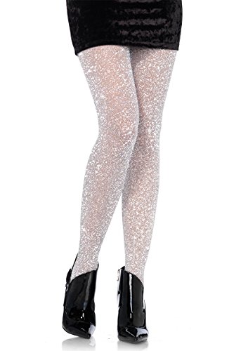 Leg Avenue Women's Stretchy High Waist Lurex Shimmer Tights With Metaillic Fiber Shine, Silver