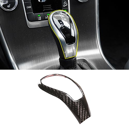RURZTDAKM Car Real Carbon Fiber Gear Shift Head Knob Cover Trim Protector Fit for Volvo XC60 S60L S60 S80L V40 V60 Automotive Interior Accessories (Black Carbon Fiber)