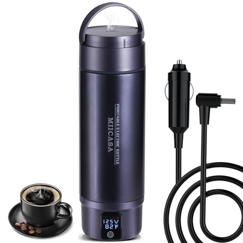Car Electric Kettle, MIICASA 12V/24V Car Water Boiler, Vehical Water Heater with Stainless Steel Double Wall Vacuum Insulated, 6 Temperature and Auto Shut-Off Boil Dry,16oz