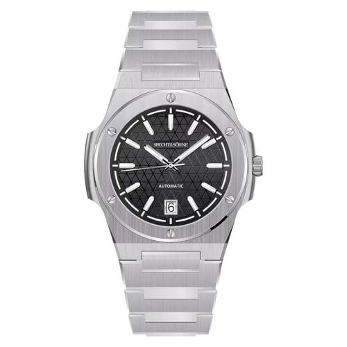 Specht & Söhne Unique Design Men's Watches Mechanical Watch NH35 Movt Stainless Steel Luminous Classic Watch 50M Waterproof (Black)