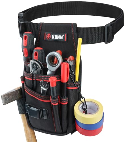 KUNN Electrician Tool Pouch with Belt Clip - 7-Pocket Lightweight Small Tool Belt Pouches for Carpenters, Technicians, HVAC - Heavy Duty Multi-Pocket Organizer for Construction, Maintenance, DIY Tools