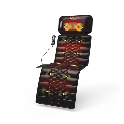 Massage-Mat, Detachable Neck Massager, Full Body Vibration Heating, Massage Pad with 10 Vibrating Motors and 9 Speed Settings for Home Office Use, Black
