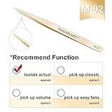 NAGARAKU Tweezers for Eyelash Extensions Straight and Curved Precision Professional Volume Easy Fanning lash Precise Point 1 Pair (M-01 and M-02)