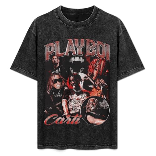 Mens Womens Playboi Rapper Carti T-Shirt Vintage Oversized Short Sleeve Casual Round Neck Tee Shirt for Men Women S