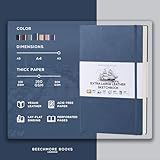 BEECHMORE BOOKS Art Sketch Book, Extra Large A3 160 Pages 11.7 x 16.5 inch, Hardcover Leather Artist Sketch Pad for Drawing and Painting, Thick 160gsm Cream Paper, Boxed for Gifts, Symphony Blue