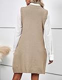 HOTOUCH Loose Swing Sweater Dress V-Neck Knit Solid Preppy Style Knited Vest with Pockets (Khaki XXL)