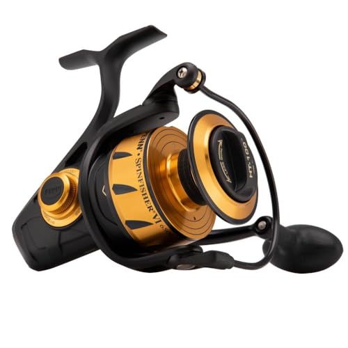 PENN Spinfisher VI Spinning Nearshore/Offshore Fishing Reel, HT-100 Front Drag, Max of 35lb | 15.8kg, Made with an All-Metal Reel Body and Spool Design,Black/Gold, 7500