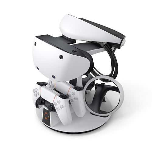 KIWI design D2 3-in-1 Controller Charging Station for PSVR2 and PS5 with VR Display Stand and LED-Charging Indicator