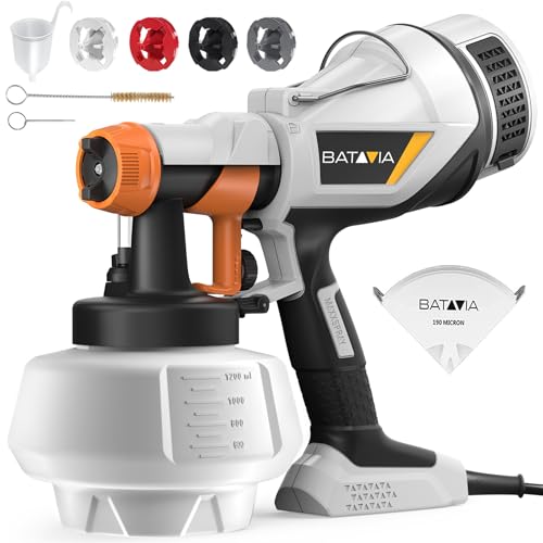 Paint Sprayer - BATAVIA HVLP Electric Spray Paint Gun, 1200ml High Capacity Container Easy to Clean, 4 Nozzles and 3 Patterns, for Furniture, Cabinets, Fence, Walls, Door, Garden Chairs etc