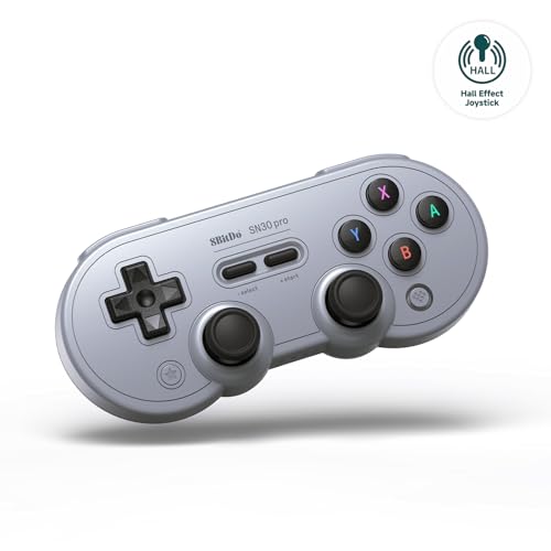 8Bitdo SN30 Pro Bluetooth Controller, Hall Effect Joystick Update, Compatible with Switch, PC, macOS, Android, Steam Deck & Raspberry Pi (Gray)