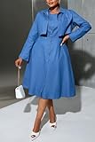 VERWIN Plus Size Two Pieces Denim Dress with Jackets Midi Dress Button Down Party Long Sleeve Shirt Dress Outfits XXL Blue