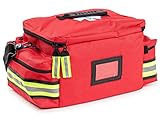 Scherber First Responder Fully-Stocked Professional Essentials EMT/EMS Trauma Kit | HSA/FSA Approved | Reflective Bag w/8 Zippered Pockets & Compartments & 200+ First Aid Supplies - Red