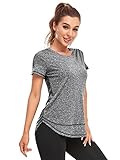 Abrooical Womens Crew Neck Casual Workout Tops Activewear Yoga Gym Sports Shirts Stretch Tunic Dark Grey X-Large