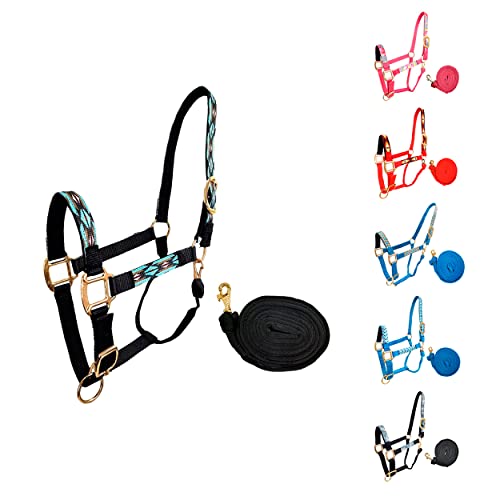 Tahoe Tack Patterned Nylon Adjustable Horse Halters with Padded Noseband and Matching 10’ Soft Grip Lead Rope