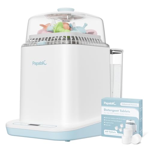 Papablic Bottle Washer Pro, Baby Bottle Washer & Sterilizer & Dryer, 4-in-1 Bottle Washer Sanitizer for Bottles, Pump Parts, & Baby Essentials - Quick & Clean with 60 Detergent Tablets