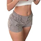 Womens Cargo Shorts Elastic Y2k E-Girl Slim Fit Cargo Shorts for Harajuku Streetwear(C-Coffee Gray,S)