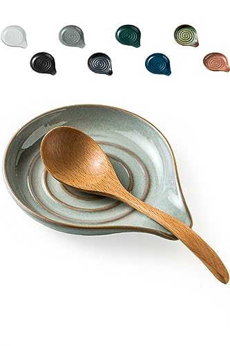 LAUCHUH Spoon Rest, 5" Large Spoon Holder for Stove Top Ceramic Spoon Rest Spatula Rest for Kitchen Utensils, Ladle, Coffee Spoons, Cooking spoons, Spatula, Tongs, Christmas, Unique Gray