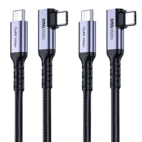 SUMPK USB C 3.1 Data Cable 10FT 2 Packs, Right Angle 100W Gen 2 Fast Charging 10Gbps High Speed Transfer Cable, 4k 60hz Video Output PD Cord Compatible for Monitor Display, Thunderbolt 3, MacBook Pro