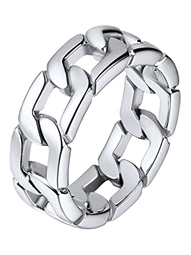 U7 Men's Stainless Steel 7mm Wide Band Cuban Link Chain Ring, Size 9