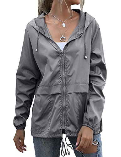 Muzeca Lightweight Rain Jacket Packable Raincoats for Adults Waterproof Plus Size Rain Jackets for Women Gray X-Large