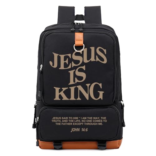 DIOMMELL Jesus is King Bible Verses Backpack Canvas Capacity Christian Backpack Laptop Backpack Travel Backpack