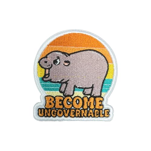 MOKOBOIZ Become Ungovernable 3 Inches Iron On/Sew On Embroidered Applique Patches, Moo Deng Embroidery Patches, DIY Accessories for Backpacks, Army Vests, Bags, Hats, Clothes, Gift for Hippo Fanclub