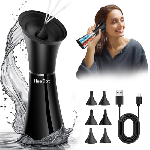 Electric Ear Wax Removal System, Water Powered Ear Cleaning Tool with Irrigation Flusher, 6 Tips, 4 Pressure Settings - Safe & Effective for Ear Wax Buildup Flushing and Cleaning