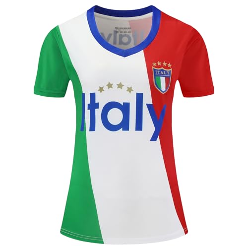 Women Soccer Jersey Sports Fans Outdoor T-Shirts Athletic Slim Fit Activewear Tee Italy Soccer Shirt L