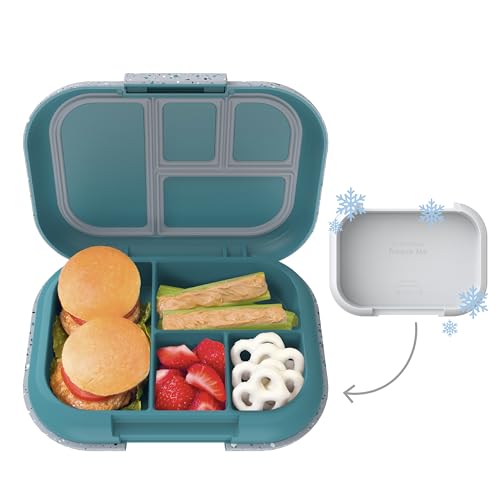 Bentgo Kids Chill Leak-Proof Lunch Box - Included Reusable Ice Pack Keeps Food Cold; 4-Compt. Bento Box; Microwave/Dishwasher Safe; 2 Year Manufacturer's Warranty (Confetti Edition - Truly Teal)