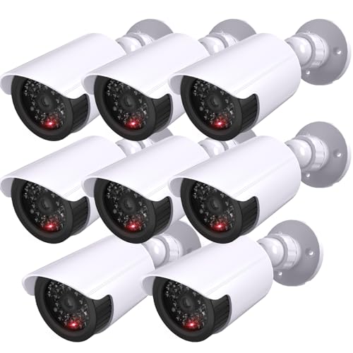 WALI Dummy Fake Simulated Surveillance Security CCTV Dome Camera Indoor Outdoor with One LED Light, Warning Security Alert Sticker Decal (TC-W8), 8 Packs, White