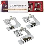 Madam Sew Rolled Hem Presser Foot Set – 3 Piece Wide Hemmer Foot Kit Includes 1/2”, 3/4" and 1” Presser Feet – Compatible with Most Models of Singer, Brother, Babylock, Euro-Pro, Janome and More