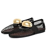 AMINUGAL Mesh Ballet Flats Shoes for Women Fashion Round Toe Fishnet Black Flats for Women Buckle Strap Mary Jane Shoes Women Comfy Casual Office Daily Dress Ballerina Shoes Size 7.5