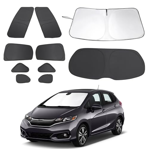 10PCS Windshield Sun Shade Custom Fit for 2015-2020 Honda Fit Accessories Foldable Sunshade Side Rear Window Shade Cover Full Set Privacy Protection Keeps Car Cool